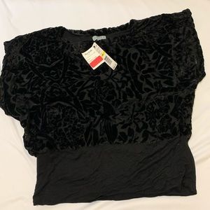 Joseph A Black Floral Flocked Velvet Short Sleeve
